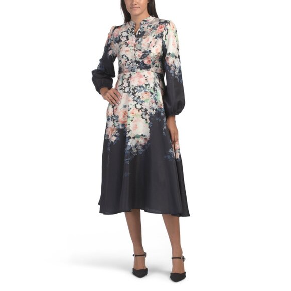 NANCY YANG Black Belted Floral Dress